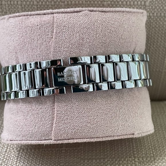 Badgley Mischka Ladies Watch Silver Tone Crystals Accent Analog Quartz Watch Box - Picture 7 of 12